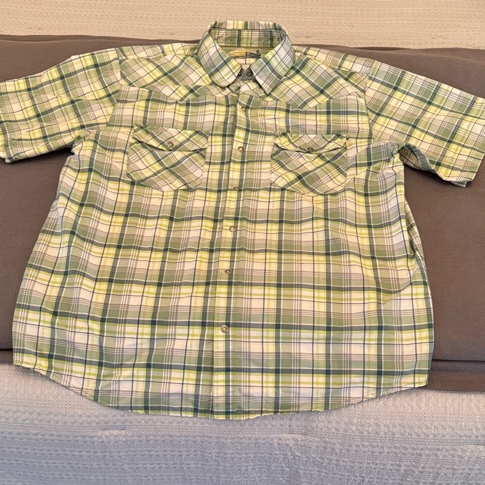 Magellan Outdoors Plaid Button-Up Shirt - Green, White, Navy